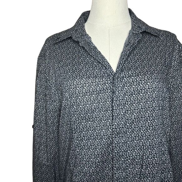 French Connection Black Long Sleeve Button Up Dress Shirt Size L Roll Tab - Picture 2 of 12